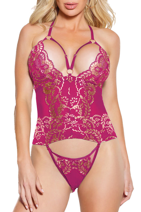 Pink Pussycat Pink Gold Trimmed Cami & Panty Set