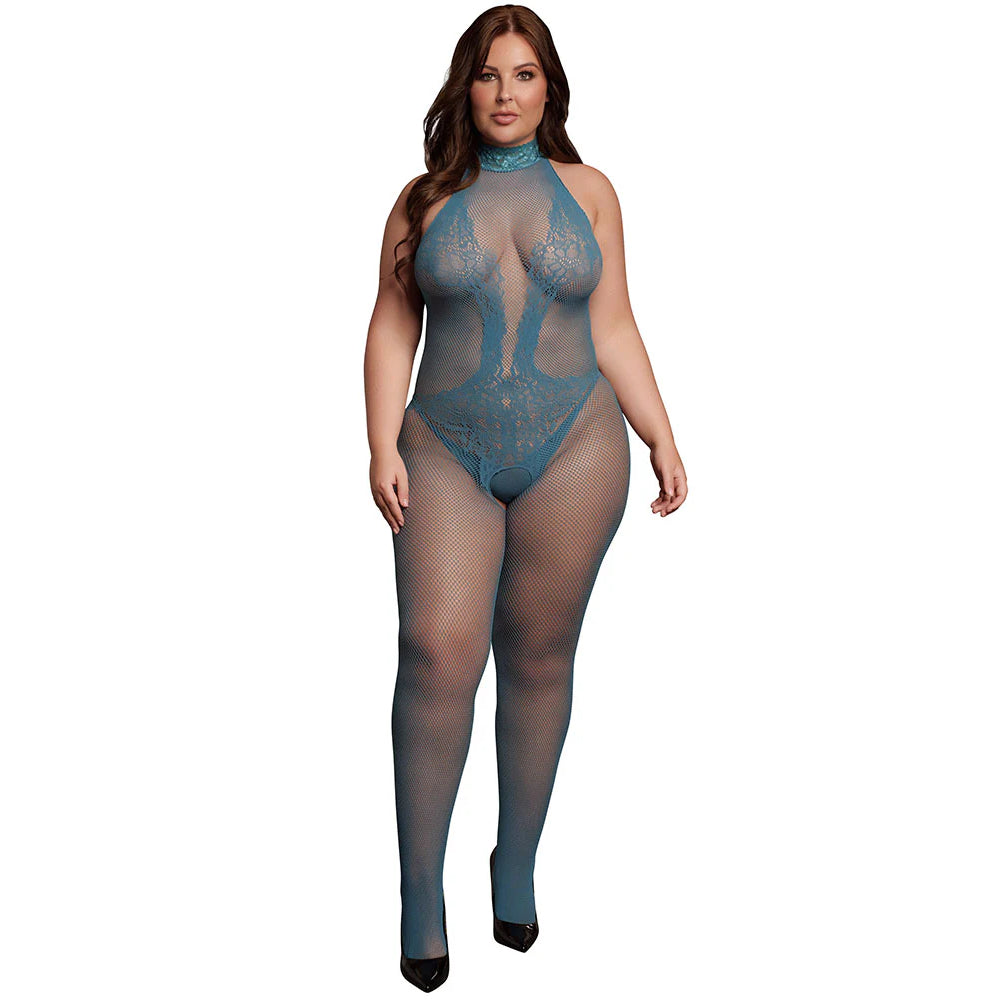 Le Désir Blue Combo Lace Bodystocking XL