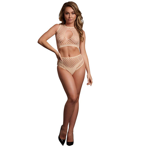 Le Désir Beige Key-Hole Crop Top Set